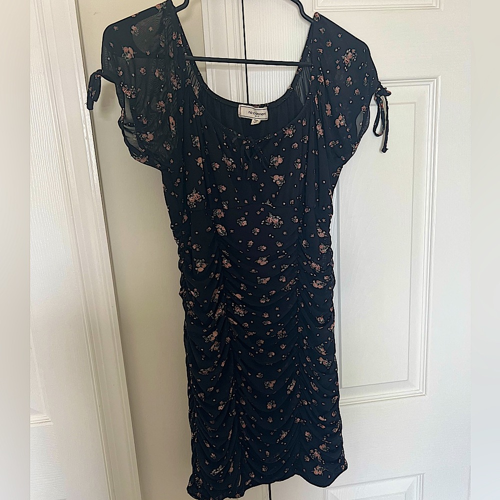 Black Ruched Dress Floral Print